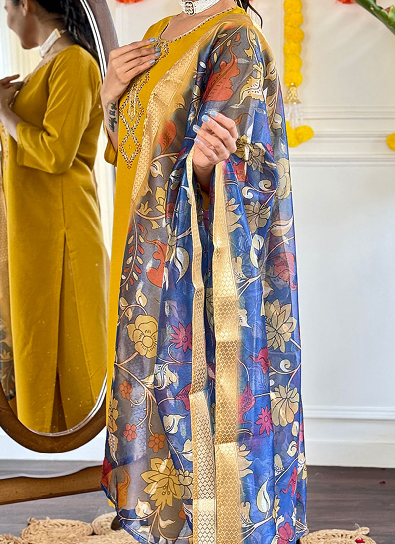 Musturd Designer Readymade Pant Suit With Embroidery Work