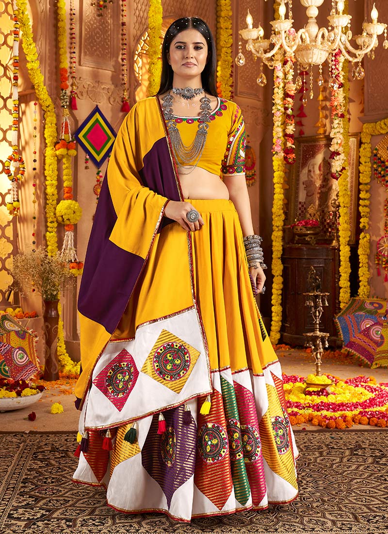 Mustard Viscose Cotton Kutch Work Chaniya Choli