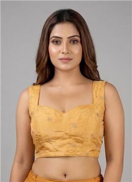 Mustard Viscose Embroidered Smocking Stretchable Blouse