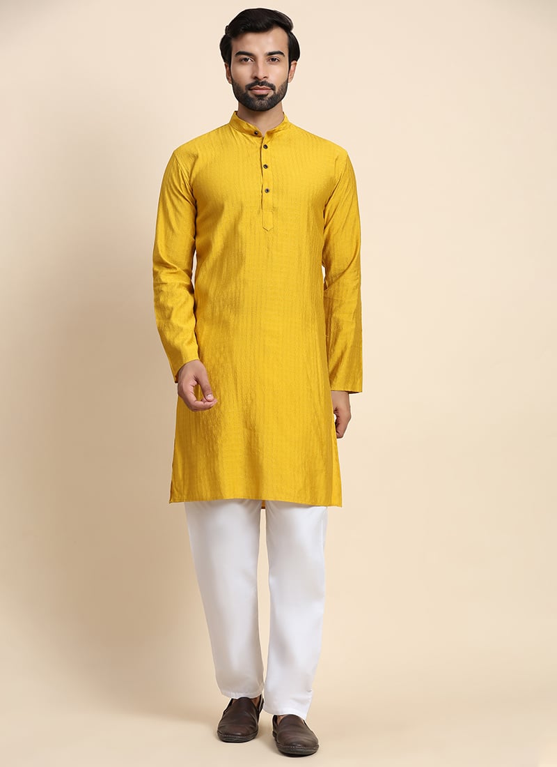 Mustard Viscose Rayon Weaved Kurta