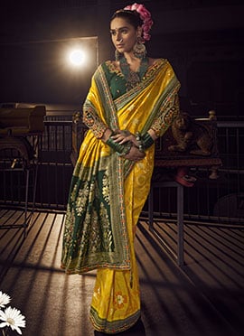 Mustard Viscose Zari Hand Embroidered Sequins Saree