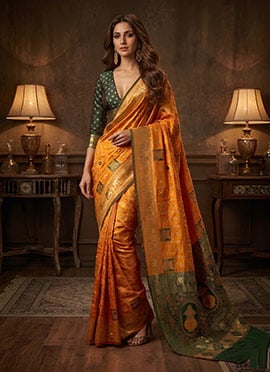 Mustard Yellow Banarasi Silk Zari Saree