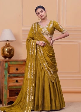 Mustard Yellow Rangoli Crush Sequins Embroidered Lehenga
