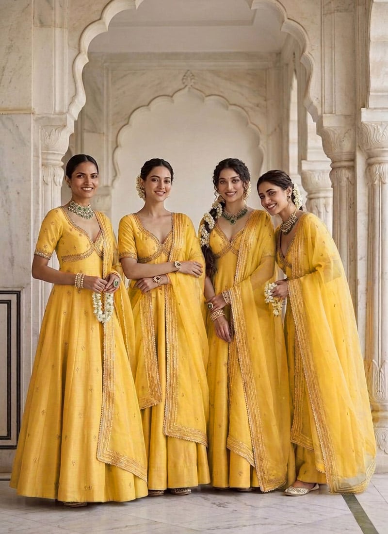 Mustard Yellow Silk Zari Sequins Hand Embroidered Anarkali Suit Festive Wear