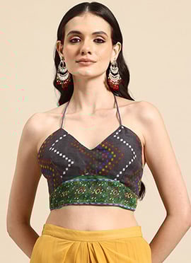 Muted Grey Chanderi Ikat Printed Blouse