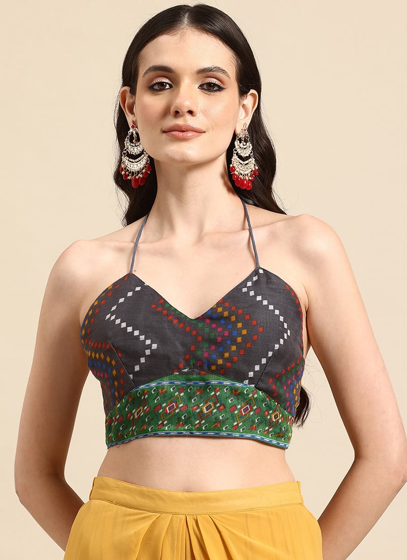 Muted Grey Chanderi Ikat Printed Blouse After Six Wear