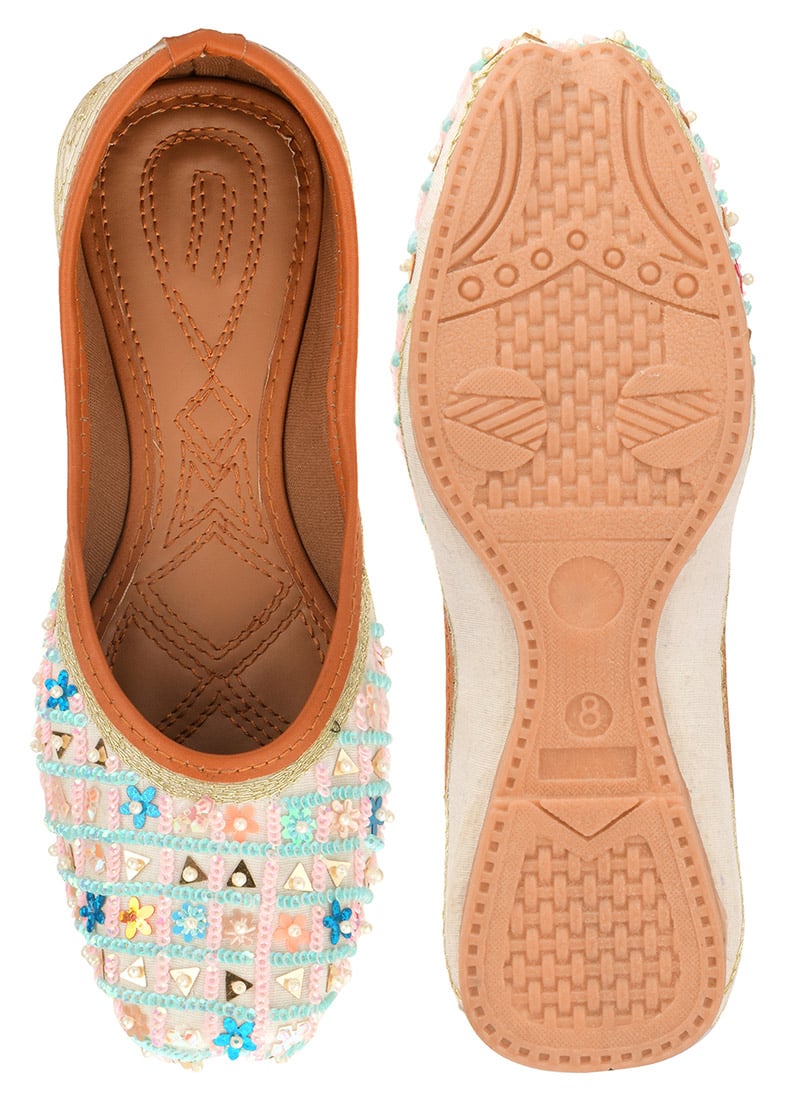Muticolor Hand Embroidered Sequins With Moti Work Juti