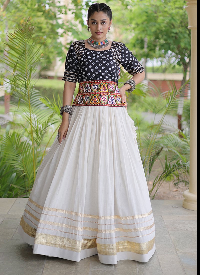 Navratri Black Blended Cotton Embroidered Gota Patti Lehenga Festive Wear