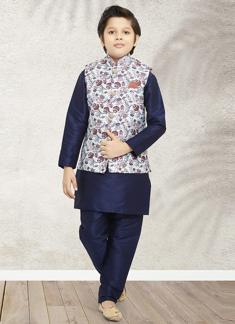 Navy Blue Art Banarasi Silk Bandi Set Party Wear