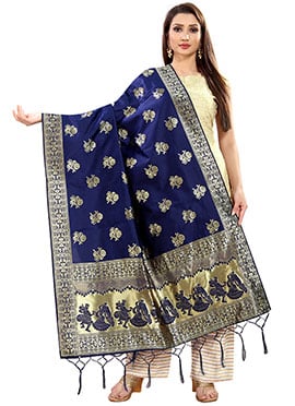 Navy Blue Art Silk Benarasi Dupatta