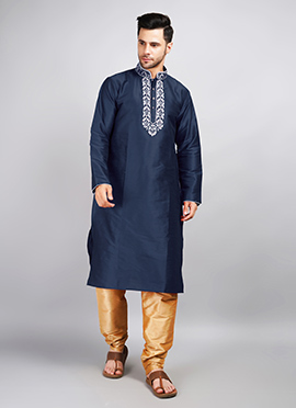 Navy Blue Art Silk Embroidered Kurta Pyjama
