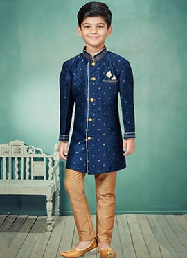 Navy Blue Art Silk Indowestern Sherwani