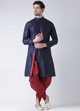 Navy Blue Art Silk Kurta Dhoti Set