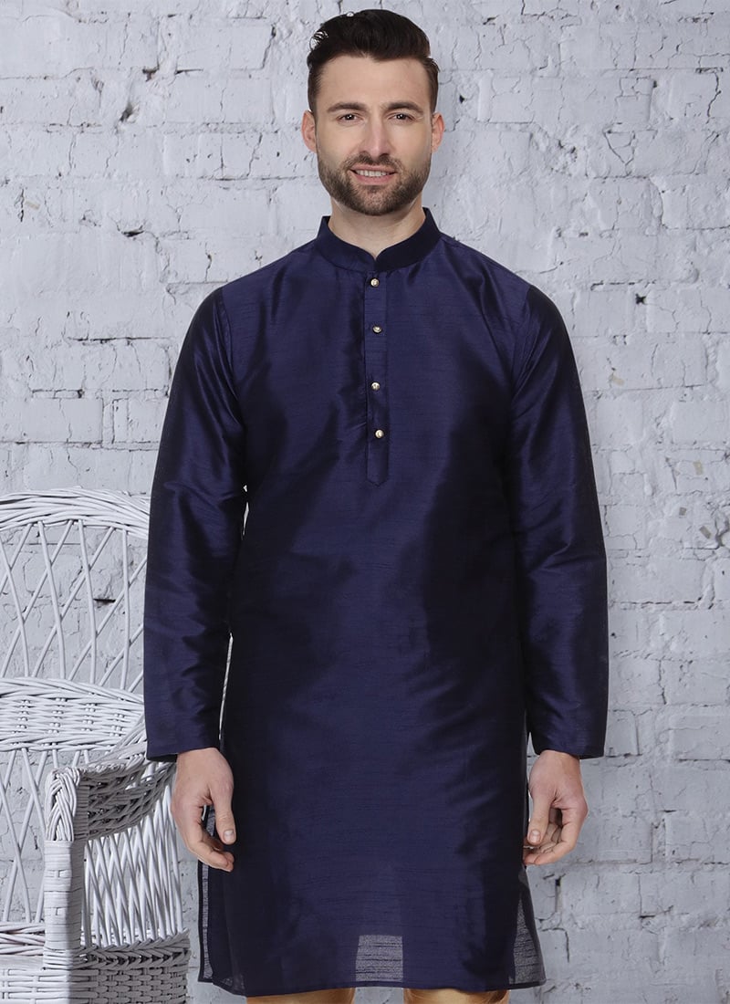 Navy Blue Art Silk Kurta