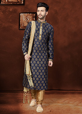 Navy Blue Art Silk Kurta Pyjama