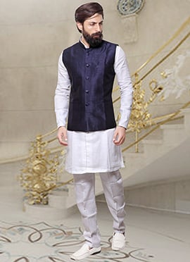 Navy Blue Art Silk Nehru Jacket
