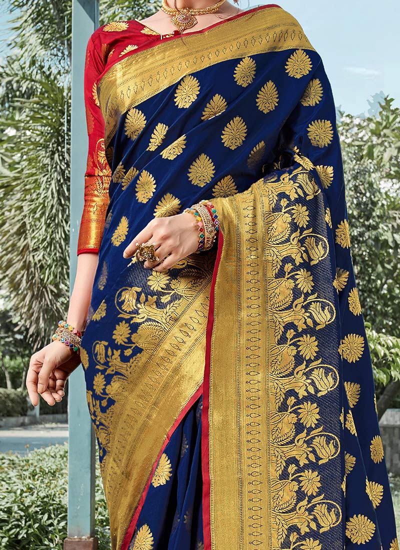 Buy Navy Blue Art Silk Saree, Zari, sari Online Shopping SASSGKAL1007