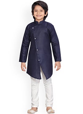 Navy Blue Art Silk Soild Stitched Kurta Pyjama