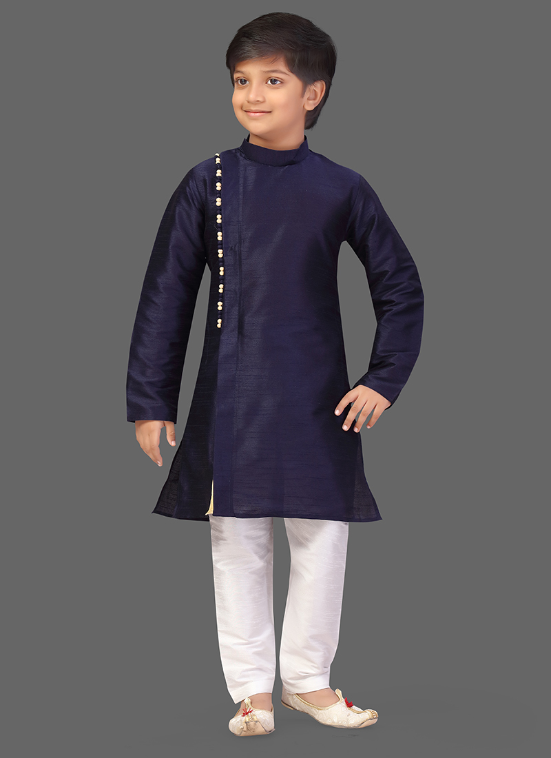 Navy Blue Art Silk Soild Stitched Kurta Pyjama Festive Wear