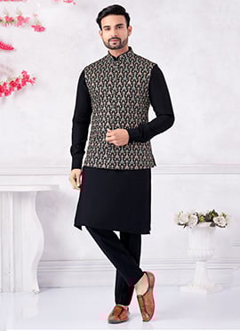 Navy Blue Banarasi Silk Embroidered Sequins Thread Bandi Set