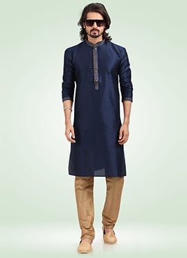 Navy Blue Banarasi Silk Jacquard Kurta Pyjama