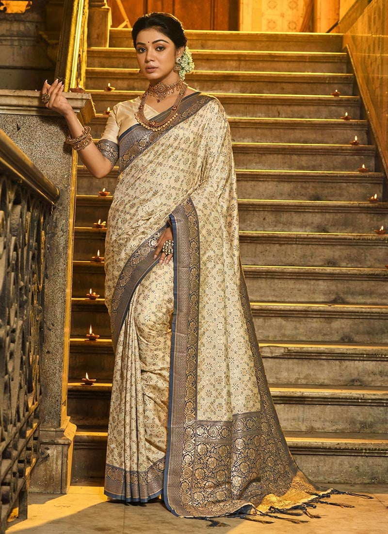 Navy Blue Banarasi Silk Jacquard Saree