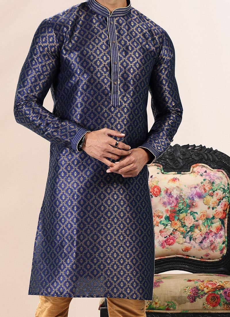 Banarasi Silk Kurta pajama in Ice Blue
