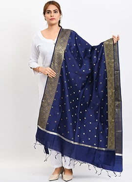 Navy Blue Banarasi Silk Weaving Work Dupatta