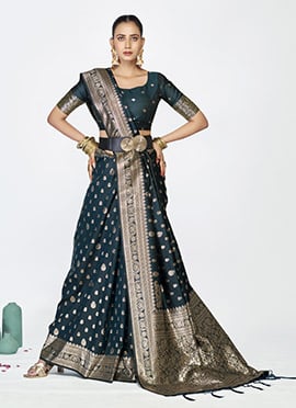 Navy Blue Banarasi Silk Zari Woven Gorgeous Saree