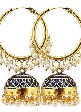 Navy Blue Beads Meenakari Jhumka