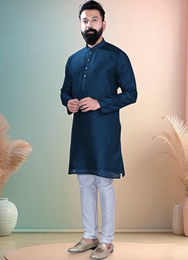 Navy Blue Cotton Chanderi Butti Kurta Pyjama