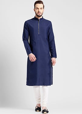 Navy Blue Cotton Kurta Pyjama