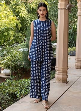 Navy Blue Cotton Printed Co ord Set