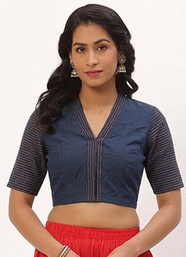 Navy Blue Cotton Printed Stylish Blouse
