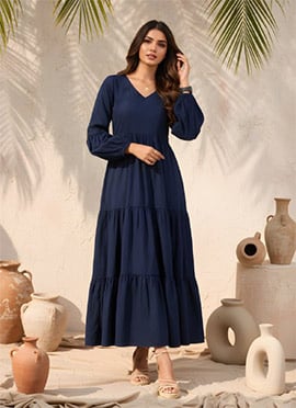 Navy Blue Delta Silk Fit And Flare Dress