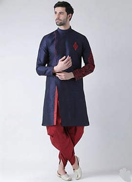 Navy Blue Dupion Silk Embroidered Kurta Pyjama