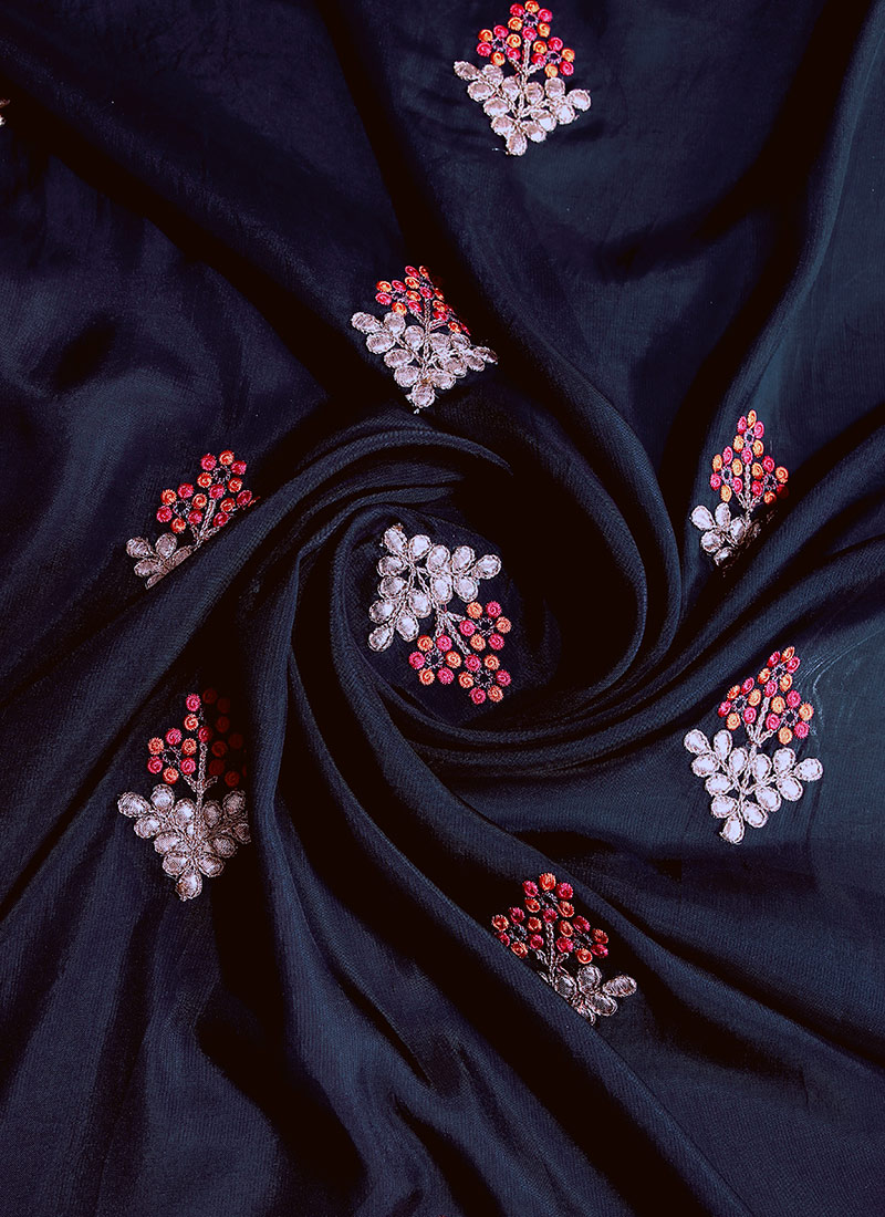 Buy Navy Blue Embroidered Fabric, Embroidered, blended patterned Online