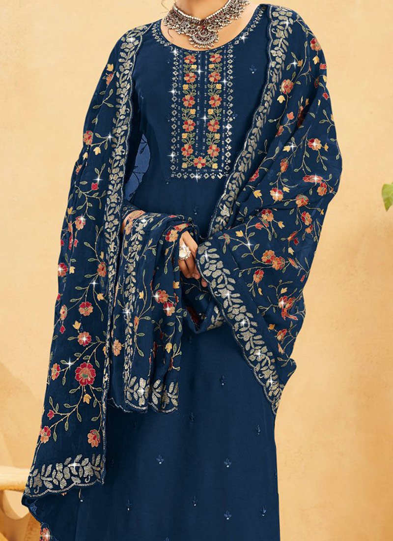 English Grey Soft Brocade Indowestern party Wear Suit with embroidered Duppata main image 1