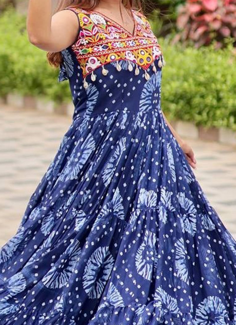 Blue - Kutch Handwoven Mirror Work Acrylic Wool Shawl 130