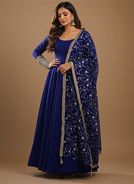 Navy Blue Faux Georgette Zari Embroidered Sequins Anarkali Suit