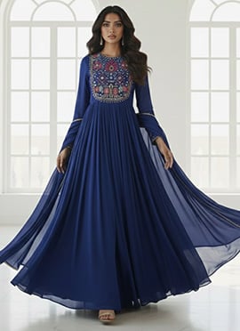 Navy Blue Faux Georgette Zari Sequins Anarkali Suit