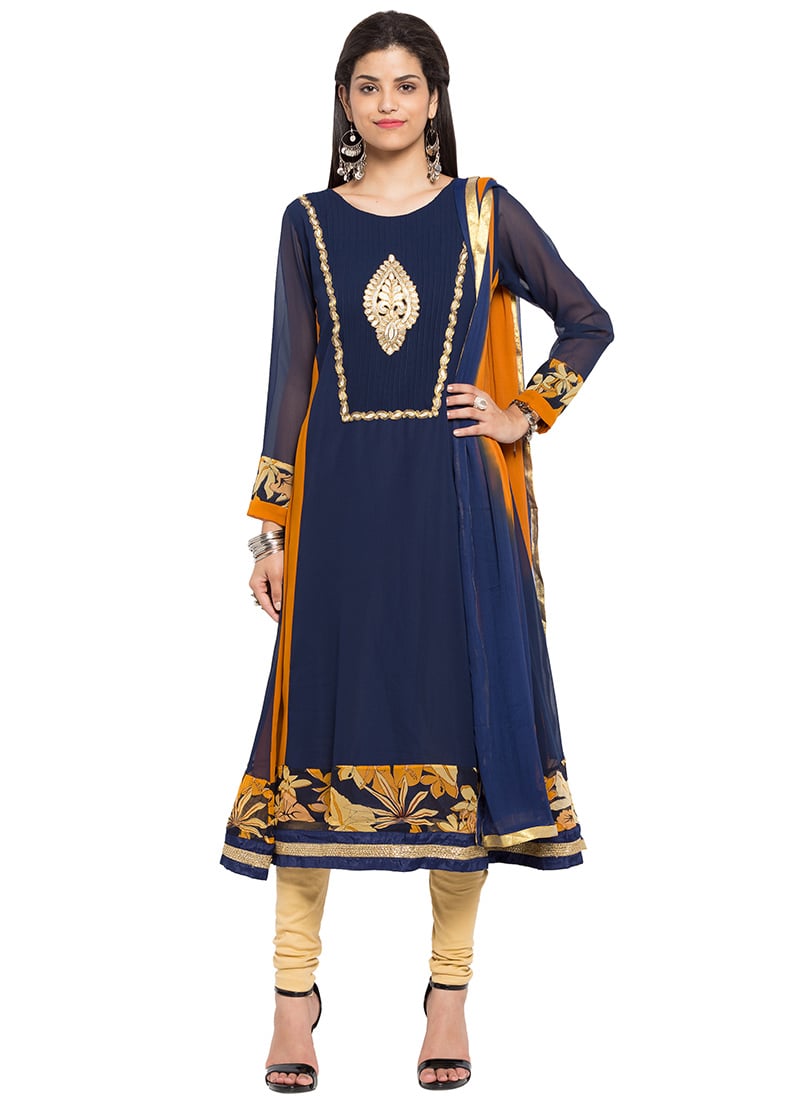 Navy Blue Georgette Anarkali Suit Party Wear