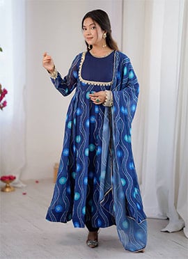 Navy Blue Georgette Bandhini Print Anarkali Suit