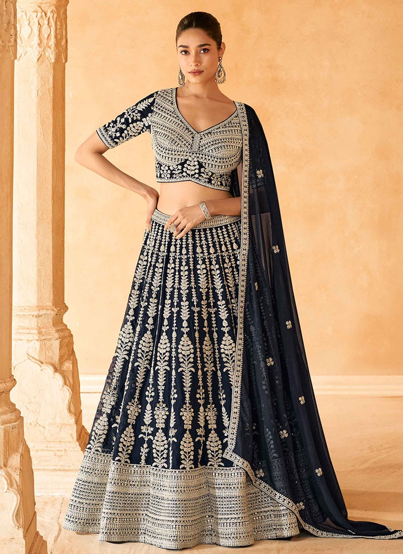 Navy Blue Georgette Embroideded Sequins Stunning Lehenga