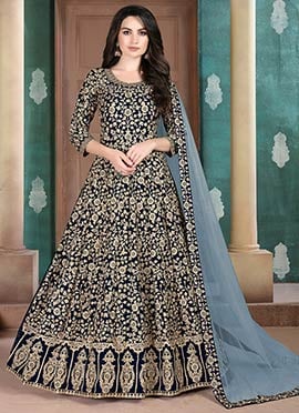 Navy Blue Georgette Embroidered Anarkali Suit