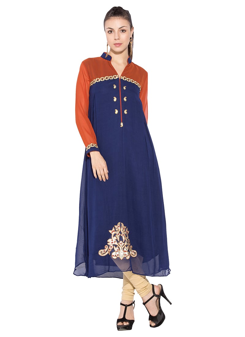 Navy Blue Georgette Long Kurti Party Wear