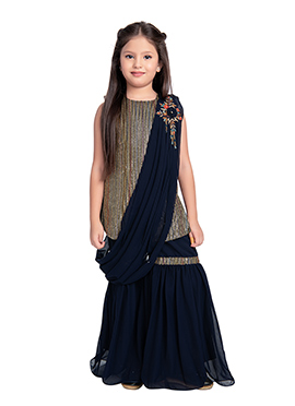 Navy Blue Georgette Sequins Embroidery Gharara Suit