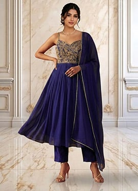 Navy Blue Georgette Zari Sequins Anarkali Suit