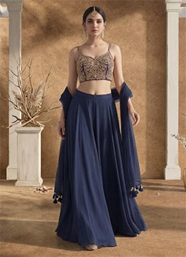 Navy Blue Georgette Zari Sequins Lehenga