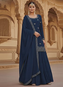 Navy Blue Georgette Zari Sequins Palazzo Suit